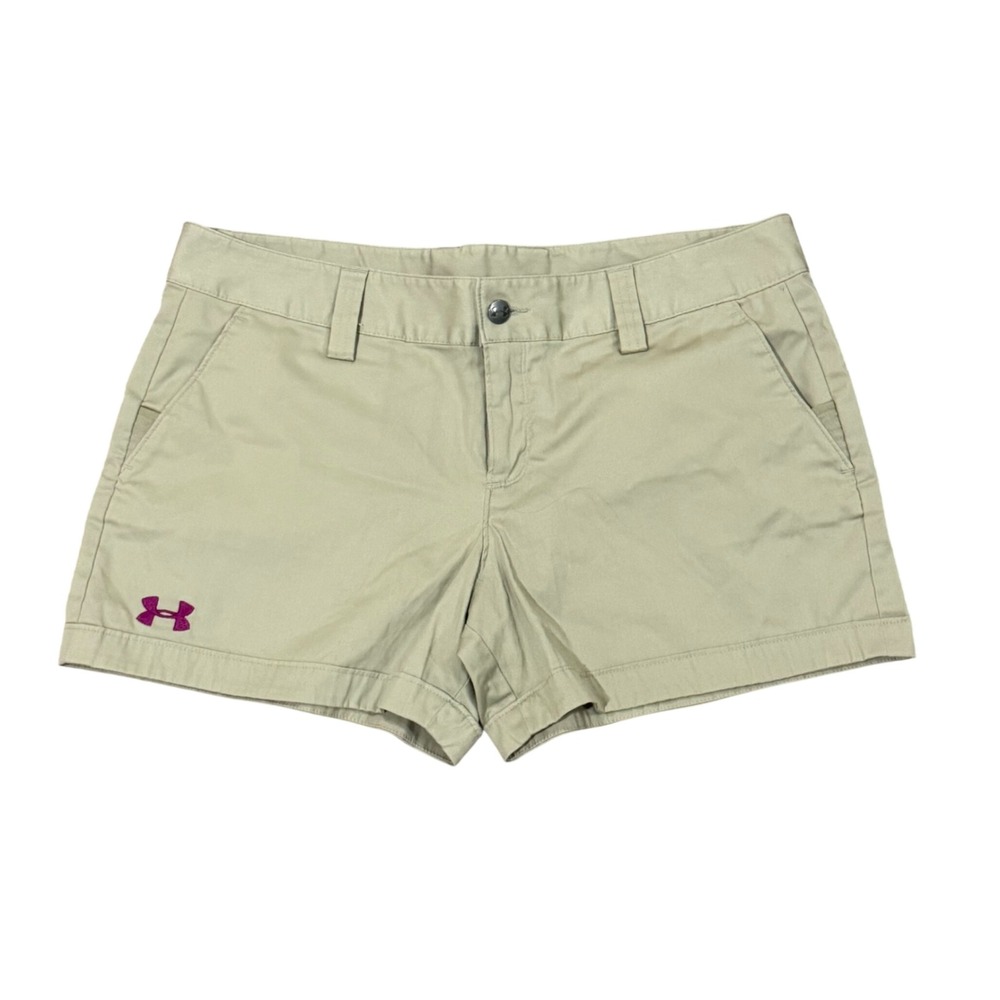 Under Armour Women's Khaki Chino Shorts Embroidered Logo Size 10